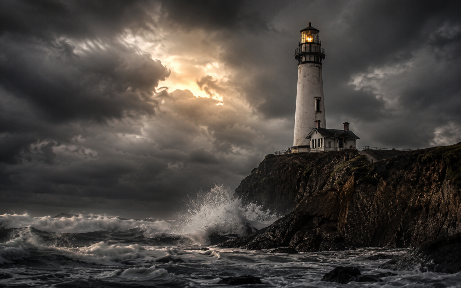 A lighthouse on a rocky cliff
